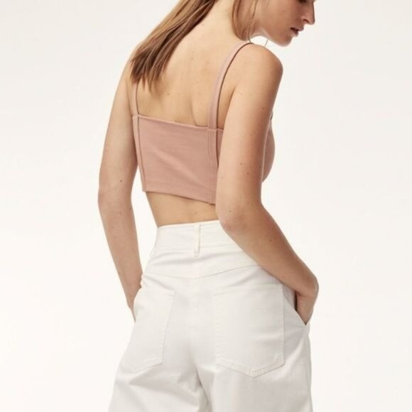 Aritzia The Group Babaton Top Women's Large Ribbed Frankie Bra Crop Top Beige - Picture 2 of 12